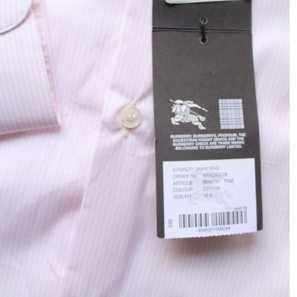 Burberry London Poplin Striped Button Up Men's Shirt City Pink Size 15.5 - Picture 6 of 8